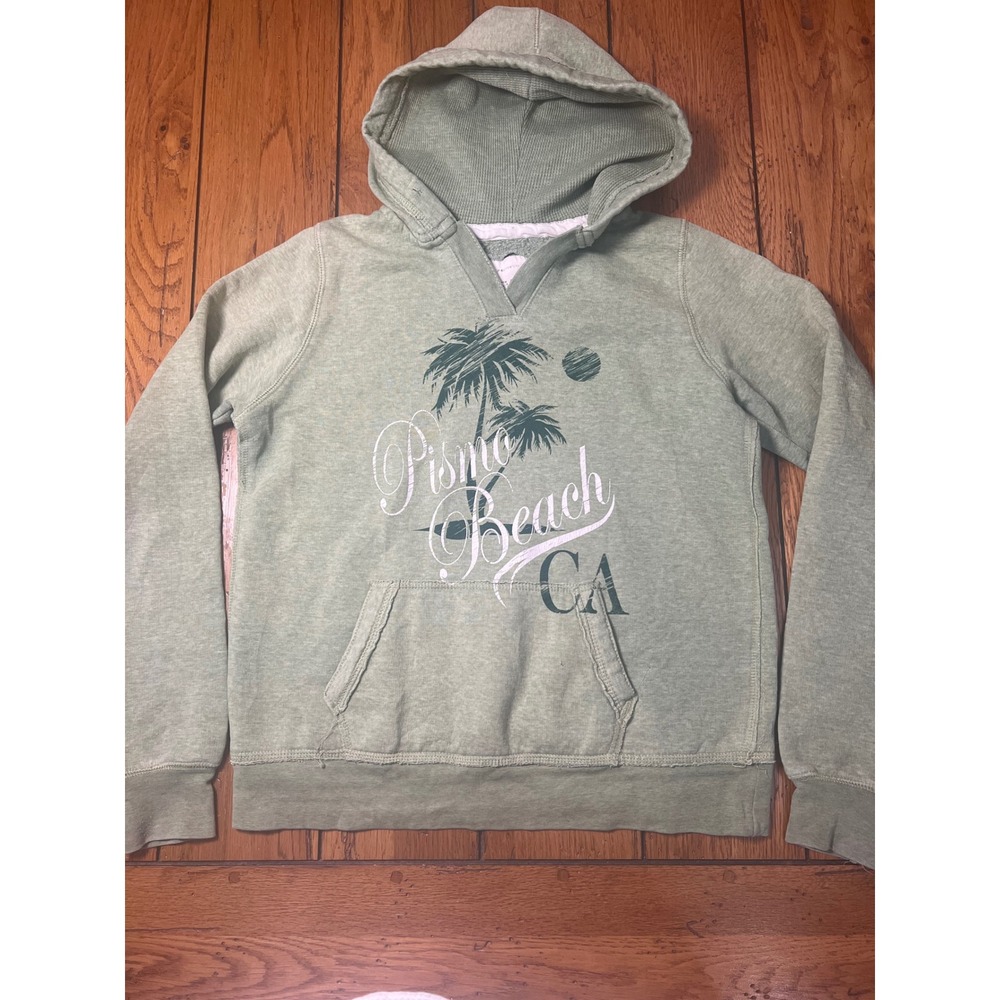 Tee Max Inc Pismo Beach CA Graphic Hoodie Sage Green Women Small Coastal Top